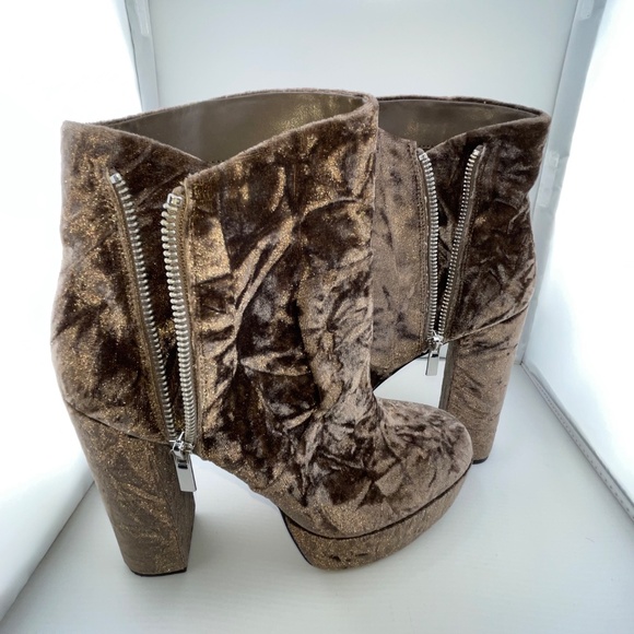 New! GIANNI BINI Didier Velvet Platform Block Heel Booties Size 6 Brown No tag - Picture 7 of 10